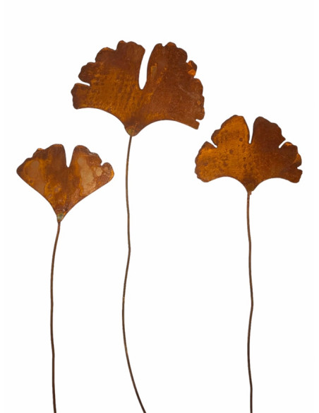 Gartenstecker Ginkgo Blatt als Gartenstecker - geschwungener Draht - Gesamthöhe 52 cm - Breite 19 cm - groß Das Ginkgoblatt als 