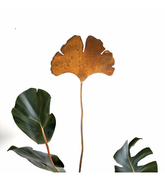 Gartenstecker Ginkgo Blatt als Gartenstecker - geschwungener Draht - Gesamthöhe 48 cm - Breite 15 cm - mittel Ginkgoblatt in der