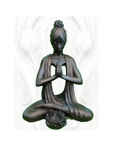 Stein mit Rostoptik / Steinguss Steinfigur Yoga meditierend mit Manipur - Solarplexuschakra  - Höhe 61 cm - Bronze Effekt 
Höhe