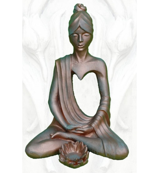 Stein mit Rostoptik / Steinguss Steinfigur Yoga meditierend mit Anahata - Herzchakra Kupfer Effekt - Höhe 61 cm 
Höhe 61 cm
Br