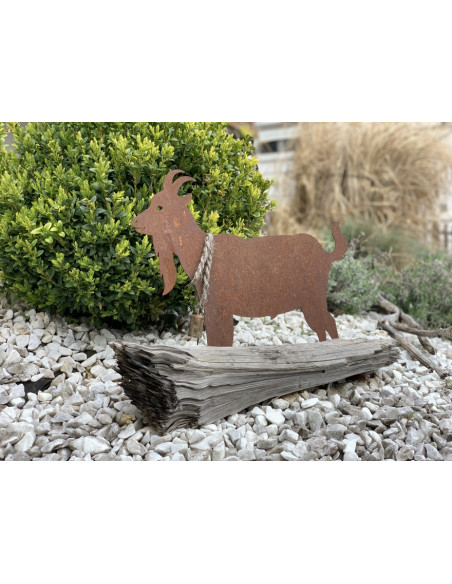 Allgäu Deko Edelrost Ziege mit Glocke 62 cm  - groß mit Querstangen schöne große Ziege inkl. Glocke auf 2 Querstangen als Standf