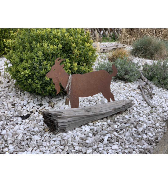 Allgäu Deko Edelrost Ziege mit Glocke 62 cm  - groß mit Querstangen schöne große Ziege inkl. Glocke auf 2 Querstangen als Standf