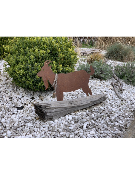 Allgäu Deko Edelrost Ziege mit Glocke 62 cm  - groß mit Querstangen schöne große Ziege inkl. Glocke auf 2 Querstangen als Standf