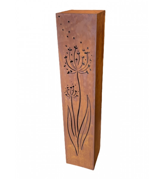 Rechteckige Säulen Rostsäule eckig - Allium im Wind - Höhe 110 cm - 22 x 22 cm - Pusteblume Stele Allium Pusteblume im Wind als 