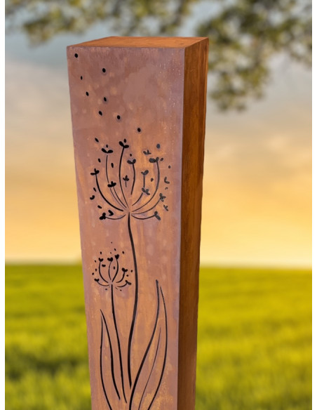 Rechteckige Säulen Rostsäule eckig - Allium im Wind - Höhe 110 cm - 22 x 22 cm - Pusteblume Stele Allium Pusteblume im Wind als  Rechteckige Säulen Rostsäule eckig - Allium im Wind - Höhe 110 cm - 22 x 22 cm - Pusteblume Stele Allium Pusteblume im Wind als