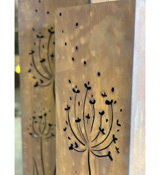 Rechteckige Säulen Rostsäule eckig - Allium im Wind - Höhe 110 cm - 22 x 22 cm - Pusteblume Stele Allium Pusteblume im Wind als