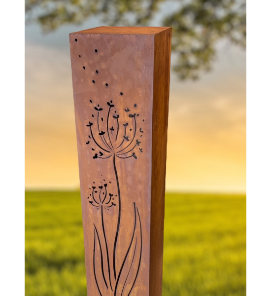 Rechteckige Säulen Eckige Säule - Allium im Wind - Höhe 125 cm - 25 x 25 cm Rechteckige Säule mit der Pusteblume im Wind als Mot