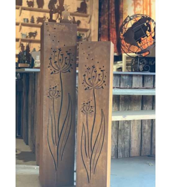 Rechteckige Säulen Eckige Säule - Allium im Wind - Höhe 125 cm - 25 x 25 cm Rechteckige Säule mit der Pusteblume im Wind als Mot