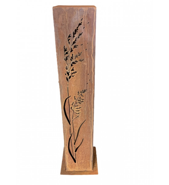 Skulpturen - Rostsäulen und Stelen Rostsäule eckig - Gras Motiv - Höhe 105 cm - 19 x 19 cm Eckige Säule mit dem Gras Motiv.

H