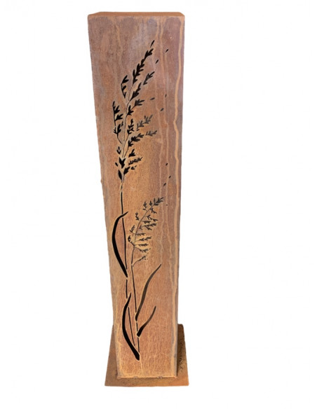 Skulpturen - Rostsäulen und Stelen Rostsäule eckig - Gras Motiv - Höhe 105 cm - 19 x 19 cm Eckige Säule mit dem Gras Motiv.

H
