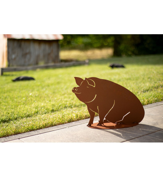 Glückliches Deko Schwein aus Metall - Höhe 30 cm