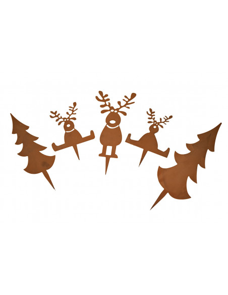 Lustige Winterlandschaft zum Stecken - 3 Elche und 2 Bäume aus Metall
