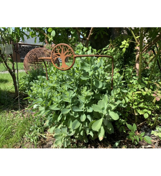 Staudenhalter Metall Edelrost Staudenhalter halbrund mit Rostbaum Höhe 80 cm Ø 50 cm Staudenhalter halbrund mit Baum als Motiv z