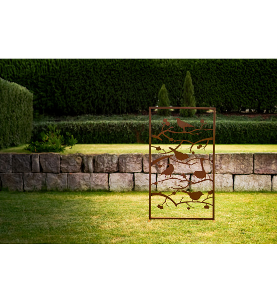 Metall Sichtschutzwand - Vögel auf Ästen - Höhe 185 cm