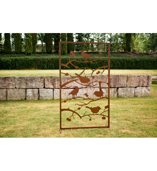Metall Sichtschutzwand - Vögel auf Ästen - Höhe 185 cm