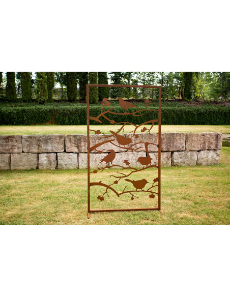 Metall Sichtschutzwand - Vögel auf Ästen - Höhe 185 cm