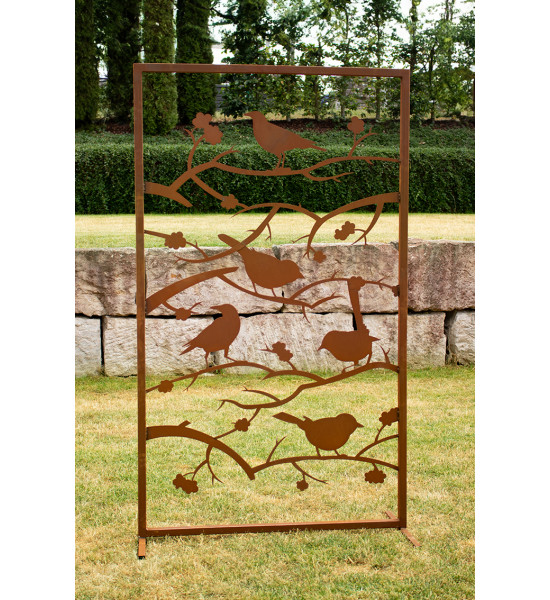 Metall Sichtschutzwand - Vögel auf Ästen - Höhe 185 cm