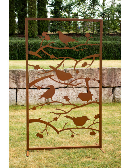 Metall Sichtschutzwand - Vögel auf Ästen - Höhe 185 cm