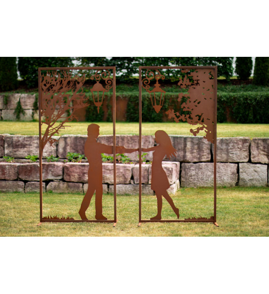 Metall Sichtschutzwand Set - Verliebtes Pärchen - Höhe 200 cm