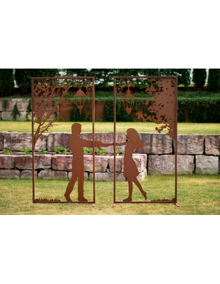 Metall Sichtschutzwand Set - Verliebtes Pärchen - Höhe 200 cm