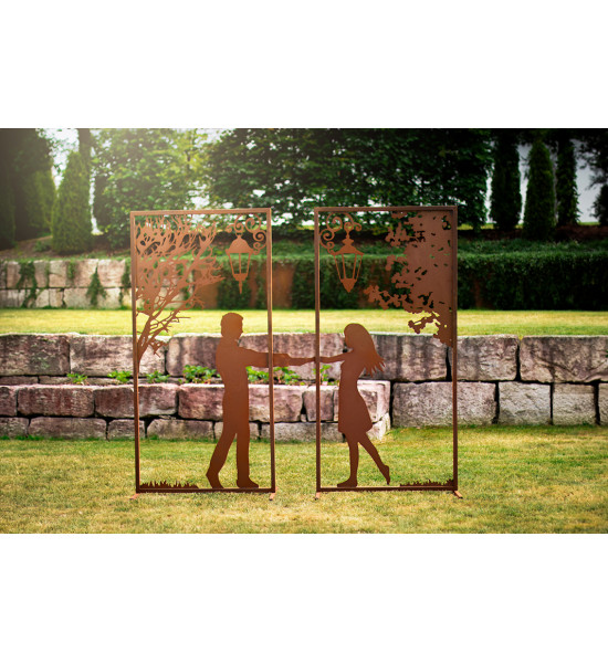 Metall Sichtschutzwand Set - Verliebtes Pärchen - Höhe 200 cm