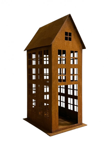 Grosse Windlichter Laternen für Draussen Edelrost Lichthaus eckig mit Boden - Höhe x Breite: 63 x 22 cm Großes Edelrost Lichthau
