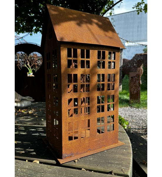 Grosse Windlichter Laternen für Draussen Edelrost Lichthaus eckig mit Boden - Höhe x Breite: 63 x 22 cm Großes Edelrost Lichthau