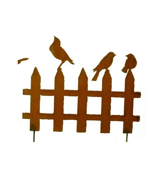 Start Edelrost Vogelzaun mit 3 Vögelchen 60 cm breit zum Stecken - Mittel 




Niedliche kleine Vogelzäune zum Stecken
Bre