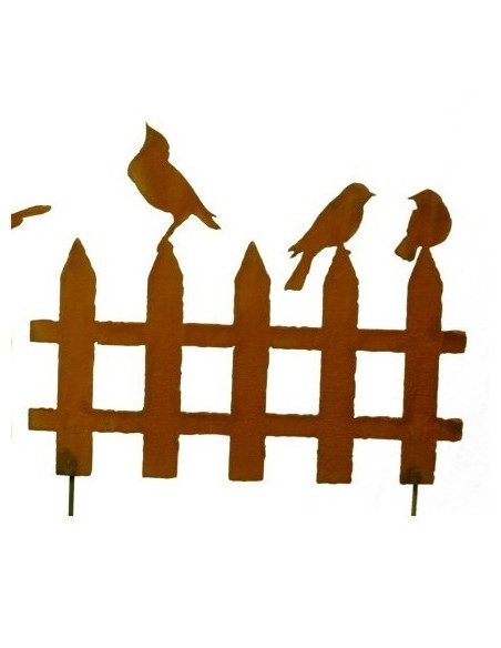 Start Edelrost Vogelzaun mit 3 Vögelchen 60 cm breit zum Stecken - Mittel 




Niedliche kleine Vogelzäune zum Stecken
Bre