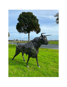 Metallkunst XXL Lebensgroßer XL Deko Stier - Torro - nach oben schauend Länge 290 cm - Höhe 180 cm Lebensgroßer Metall Stier - T