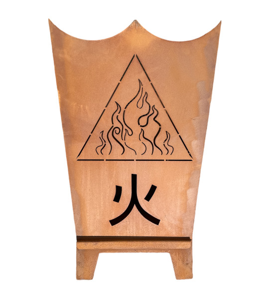 Feuerschalen und Feuerkörbe Feuerkorb mit den 4 Elemente - Feuer - Wasser - Erde - Luft - Höhe 64 cm Feuerkorb aus Edelrost mit 