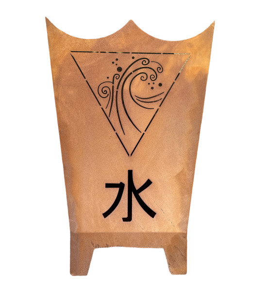 Feuerschalen und Feuerkörbe Feuerkorb mit den 4 Elemente - Feuer - Wasser - Erde - Luft - Höhe 64 cm Feuerkorb aus Edelrost mit 