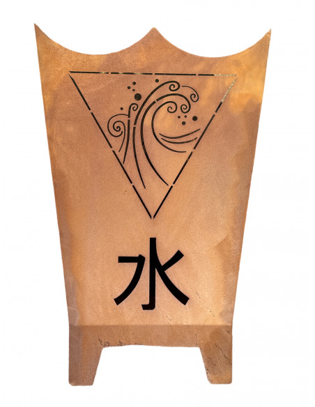 Feuerschalen und Feuerkörbe Feuerkorb mit den 4 Elemente - Feuer - Wasser - Erde - Luft - Höhe 64 cm Feuerkorb aus Edelrost mit 