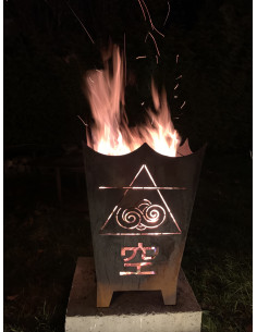 Feuerschalen und Feuerkörbe Feuerkorb mit den 4 Elemente - Feuer - Wasser - Erde - Luft - Höhe 64 cm Feuerkorb aus Edelrost mit  2