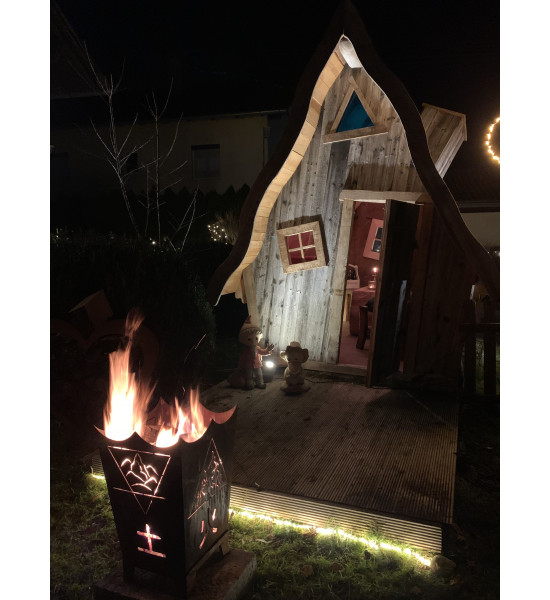 Feuerschalen und Feuerkörbe Feuerkorb mit den 4 Elemente - Feuer - Wasser - Erde - Luft - Höhe 64 cm Feuerkorb aus Edelrost mit 