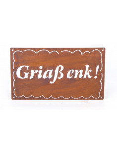 Blechschilder mit Sprüchen (ausgelasert) Blechschild  „Griaß enk“ 30 cm breit - Österreichischer Gruß rost, 30x17 cm