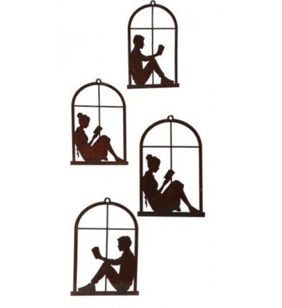 Start Lesende Frau im Fenster zum Hängen 17 cm hoch 
Höhe 17 cm
