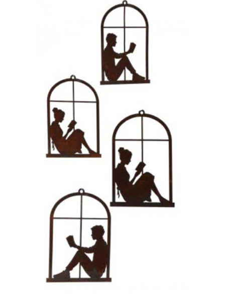 Start Lesende Frau im Fenster zum Hängen 17 cm hoch 
Höhe 17 cm
