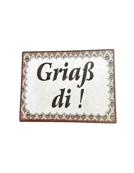 Allgäu Deko Begrüßungstafel - Griaß di !- Breite 20 cm Diese Tafel aus Metall ist kunstvoll gedruckt und begrüßt alle Gäste herz
