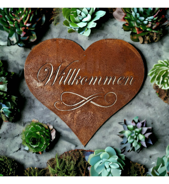 Herzige Dinge - Edelrost Dekoherzen Metall Deko Herz - Willkommen - 30 cm breit Breite 30 cm
Höhe 27 cm