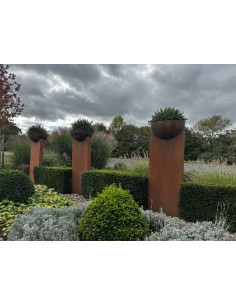 moderne Rostsäule - NEO - mit Halbkugel Pflanzschale - 140 cm hoch  2