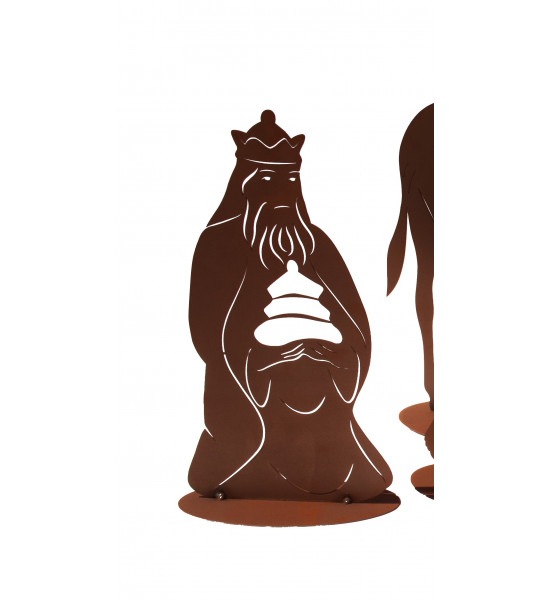 Weihnachtsdeko König 1 kniend - Höhe 100 cm - Krippen Figur - Heilige Drei Könige auf Standplatte - massiv 3 mm Materialstärke K