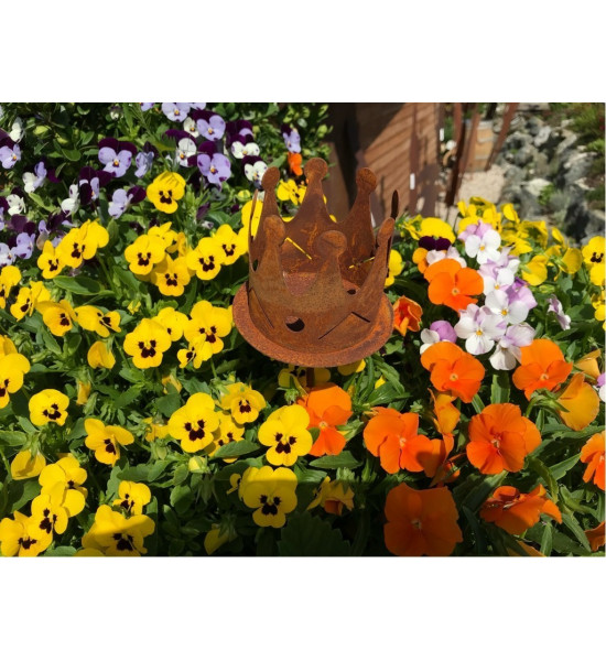 Deko Kronen aus Metall Edelrost Krone mit Platte und Nagel für Gestecke und Adentskranz Ø 7 cm - wunderschöne Dekoidee für Gebin