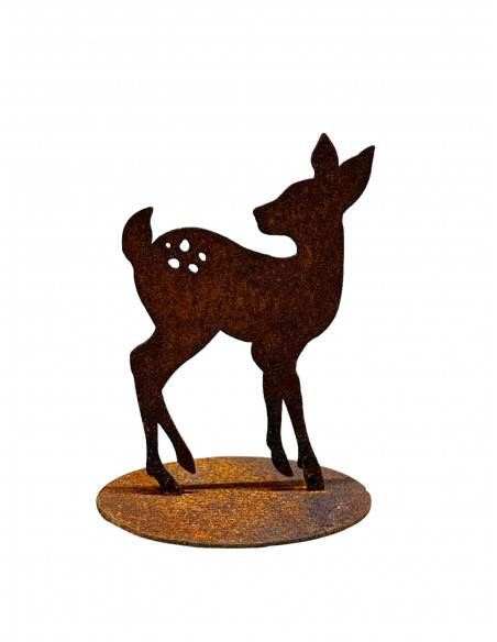kleines Kitz auf Platte nach hinten schauend, Höhe 13 cm - Deko Rehkitz