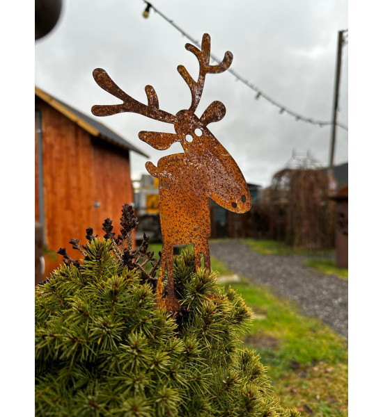 Hirsche, Wildtiere und Waldbewohner Lustiger Rentier Ministecker - Höhe 35 cm - Weihnachtselch Gartenstecker Dieses lustige Rent