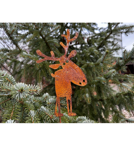 Hirsche, Wildtiere und Waldbewohner Lustiger Rentier Ministecker - Höhe 35 cm - Weihnachtselch Gartenstecker Dieses lustige Rent