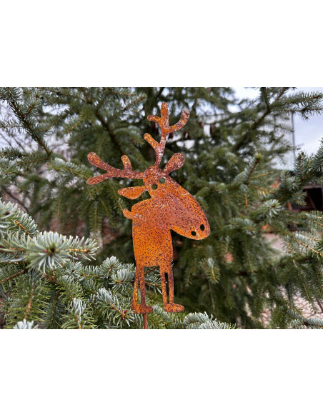 Hirsche, Wildtiere und Waldbewohner Lustiger Rentier Ministecker - Höhe 35 cm - Weihnachtselch Gartenstecker Dieses lustige Rent