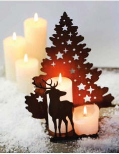 Start Hirsch vor Sternenbaum auf Platte - 29 cm hoch - klein