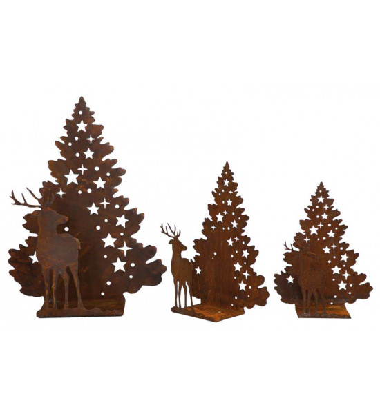 Start Hirsch vor Sternenbaum auf Platte - 29 cm hoch - klein 