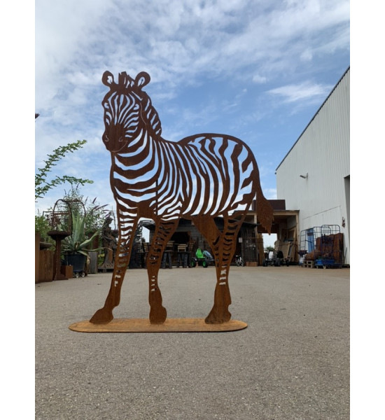 Afrika Edelrost Zebra 125 cm hoch 
Höhe 125 cm
auf Bodenplatte

